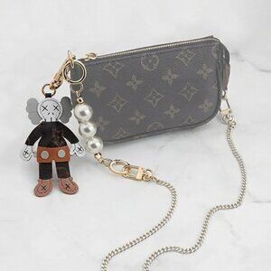 KAWS Handmade Leather Character Bag Charm/Keychain – Brown Monogram Style | New